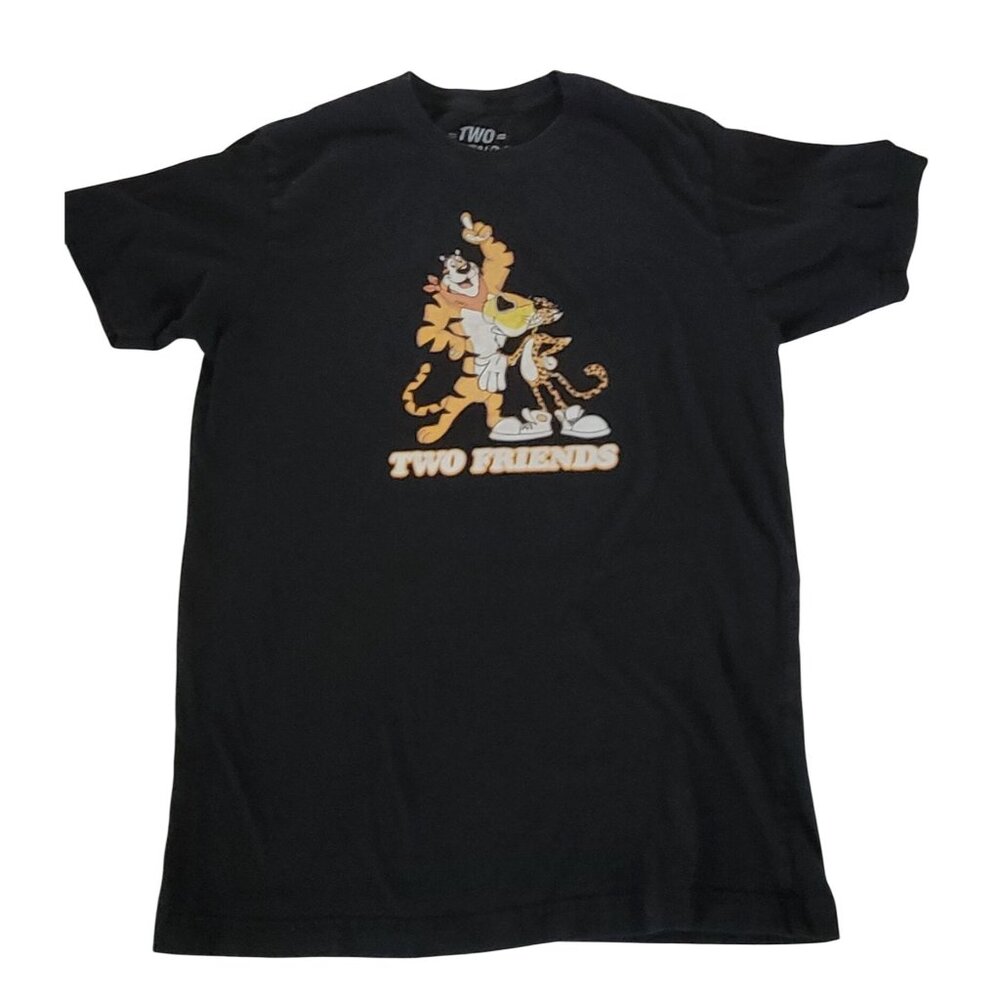 Two Friends Graphic T-Shirt Mens Large Black Cotton Short Sleeve Casual Tee